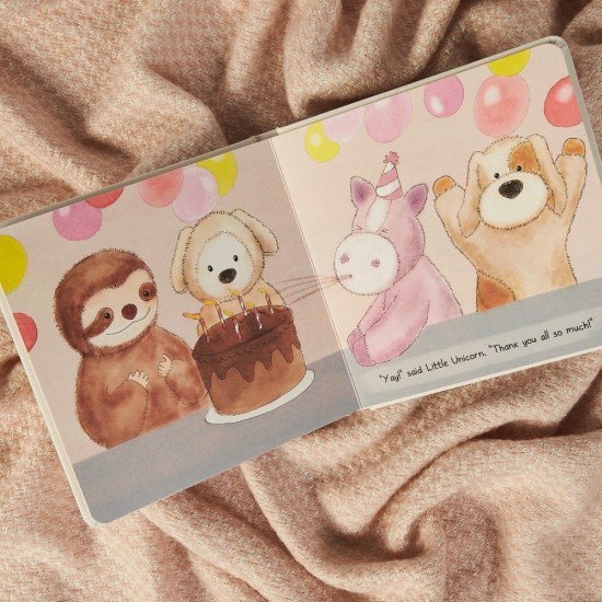 Little unicorns birthday warmies book
