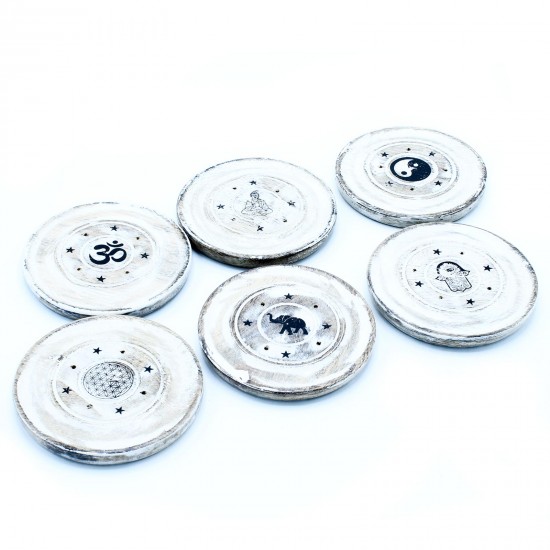 White Washed Incense stick and Cone holder disc assorted design