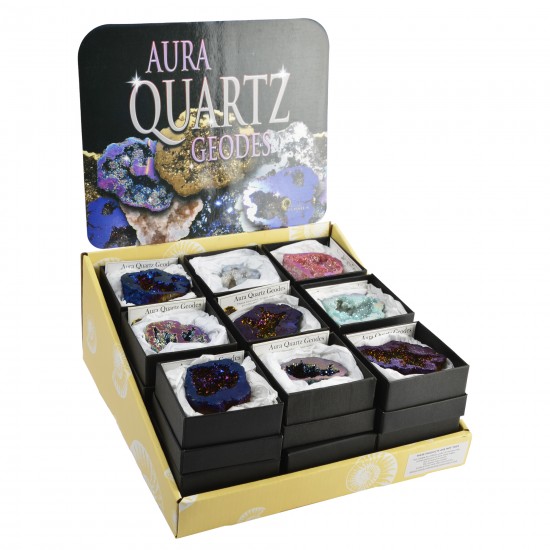 Aura quartz geode in box- assorted colour