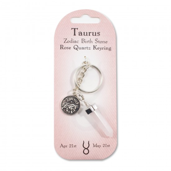 Zodiac keyring Taurus- Rose Quartz