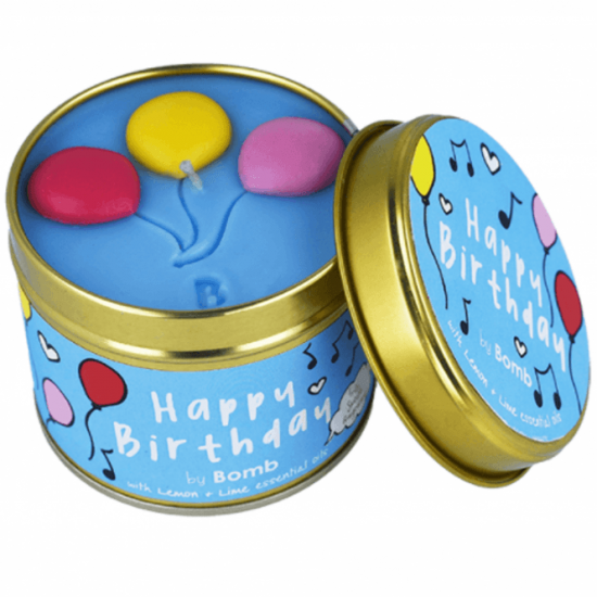 Happy birthday tinned candle