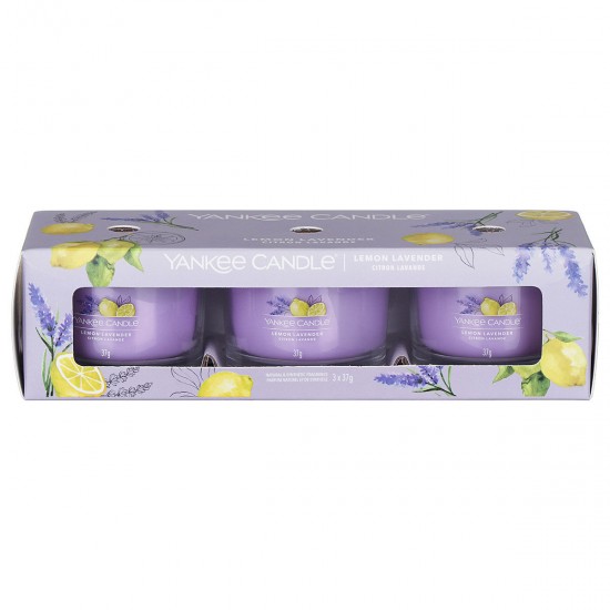 Lemon lavender 3 filled votive set 